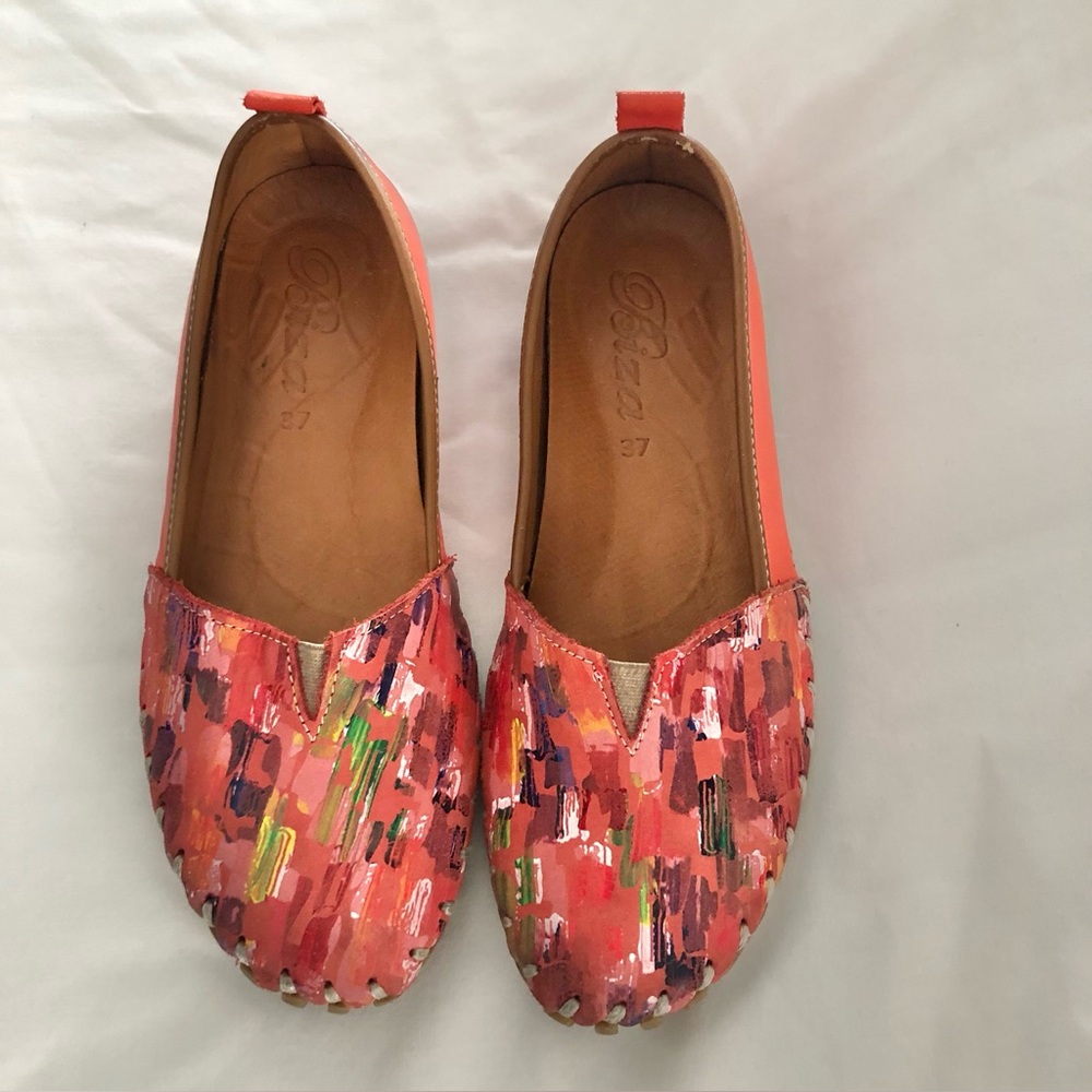 Biza Shirley Slip On Leather Shoes Flats Moccasin Style Hand Stitched Size 37